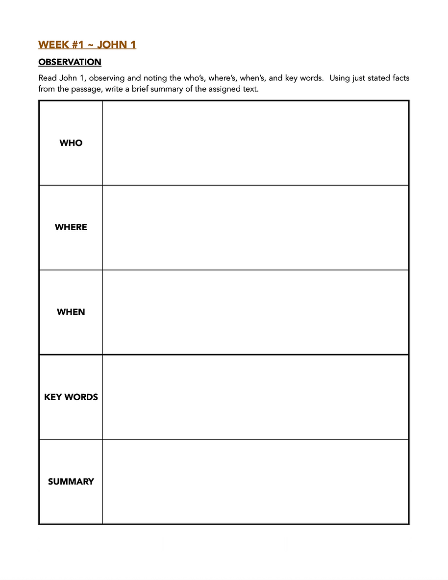 Observation Chart from the Bible Conversations Series Study & Discussion Guides